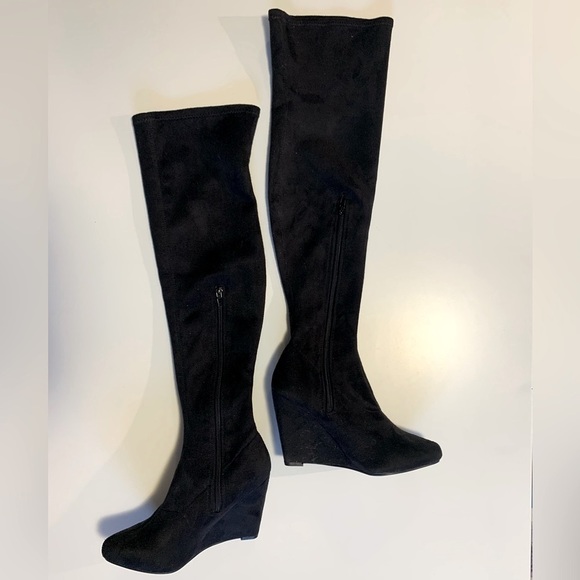 ASOS Wedge Over-the-Knee Black Boots - Picture 2 of 8